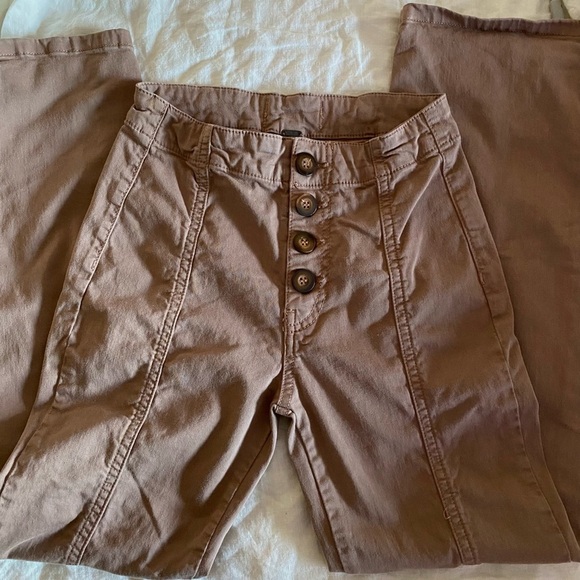 Free people Women's Tan Button-Front Pants size 0 - Picture 2 of 8